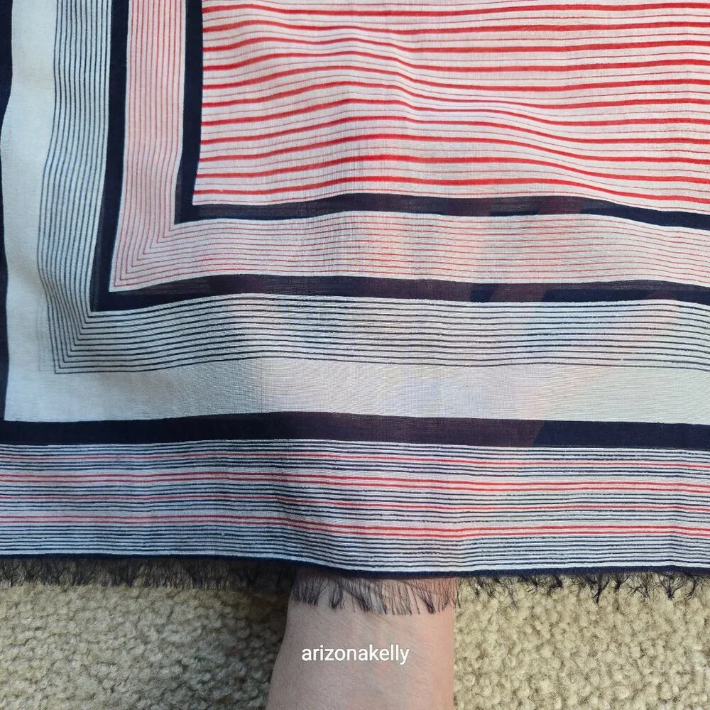 NWOT Lightweight silk/cotton red, white, blue scarf summer preppy nautical